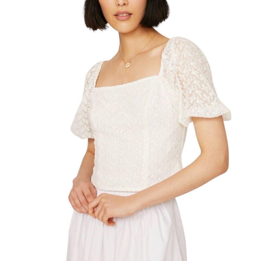 Louna White Eyelet Sleeve Crop Top S